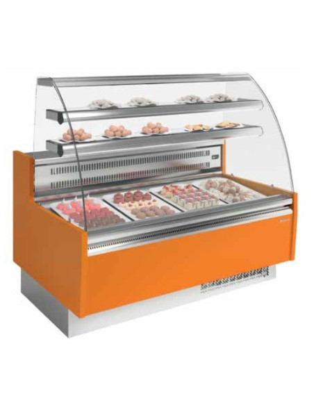 VITRINA EXPOSITORA REFRIGERADA 1500 MM, CRISTAL CURVO.