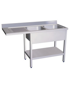 FREGADERO INDUSTRIAL 2 CUBAS + ESCURRIDERA IZQUIERDA 1600X700X890
