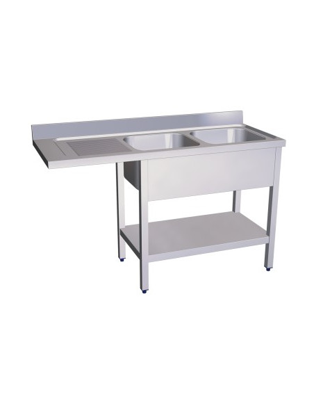 FREGADERO INDUSTRIAL 2 CUBAS + ESCURRIDERA IZQUIERDA 1600X700X890
