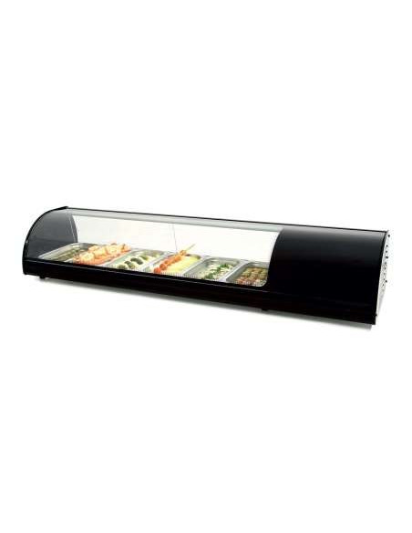 Vitrina refrigerada de tapas 8 bandejas GN1/3-40 color negro dim.1808x390x287