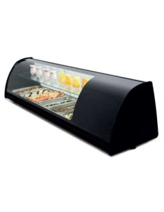 Vitrina refrigerada de tapas doble piso 6 bandejas GN1/3-40 color negro dim.1456x390x360