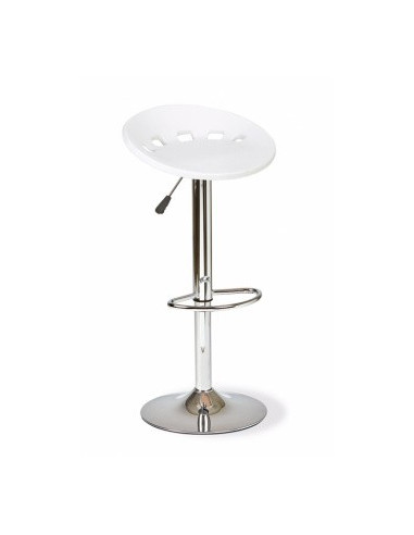 Taburete acero cromado, asiento lacada blanco.