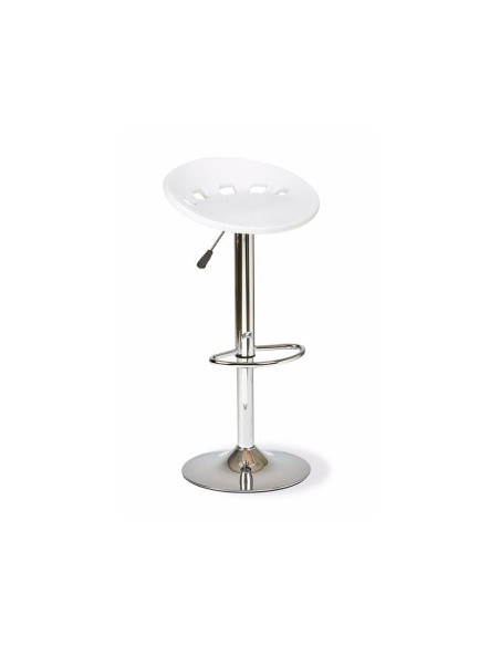 Taburete acero cromado, asiento lacada blanco.