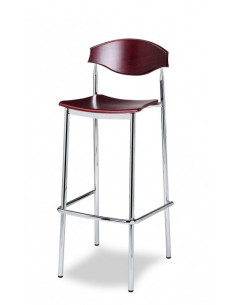 Taburete tubo acerado, asiento madera de haya.