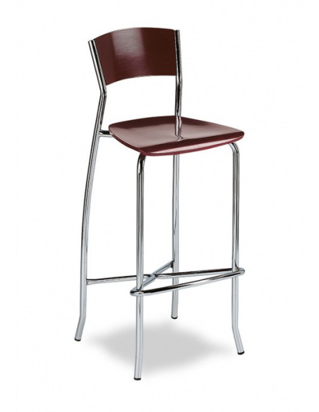 Taburete tubo acerado, asiento madera de haya