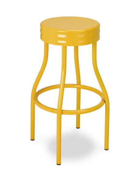 Taburete tubo acerado, asiento chapa acerada.