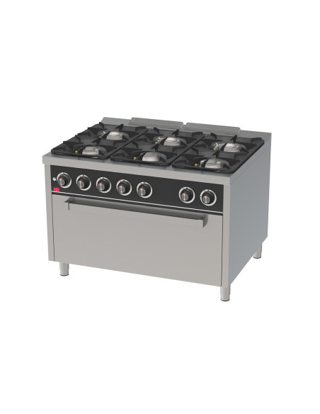 Cocina 6 fuegos a gas + horno maxi 120x93x88